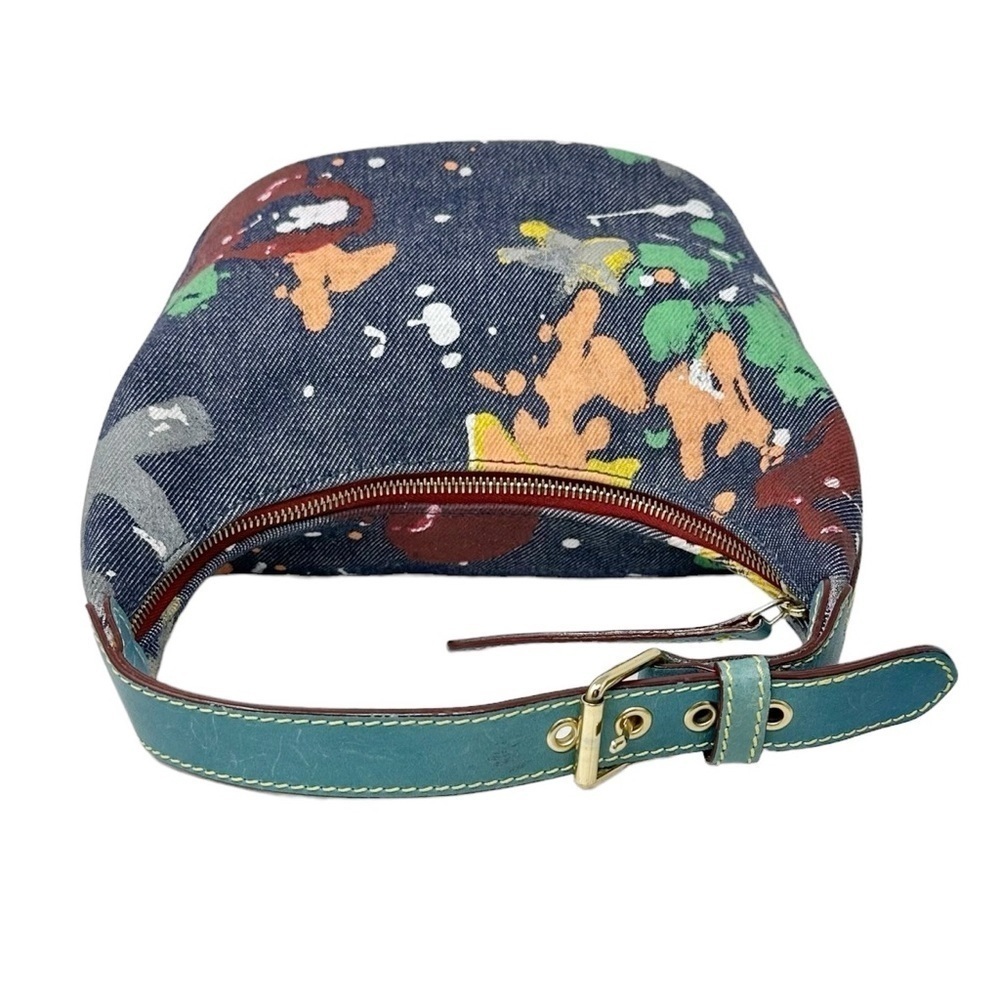 Vintage Dooney & Bourke RARE Denim Painted Graffiti Bag with Leather Top Handle - Picture 4 of 14